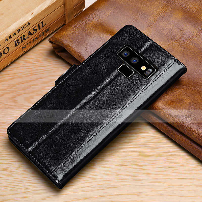 Leather Case Stands Flip Cover P01 Holder for Samsung Galaxy Note 9 Black