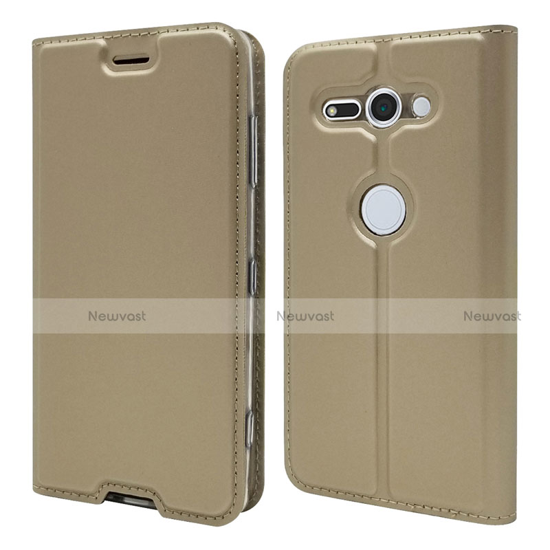 Leather Case Stands Flip Cover P01 Holder for Sony Xperia XZ2 Compact Gold