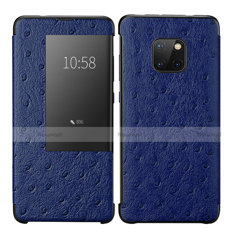 Leather Case Stands Flip Cover P02 Holder for Huawei Mate 20 Pro Blue