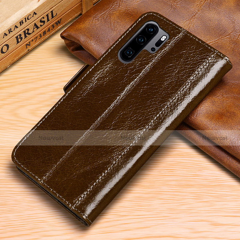 Leather Case Stands Flip Cover P03 Holder for Huawei P30 Pro New Edition Brown