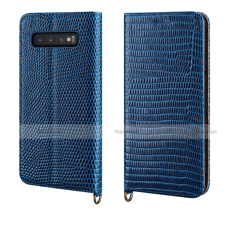 Leather Case Stands Flip Cover P04 Holder for Samsung Galaxy S10 5G Blue