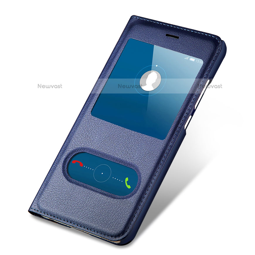 Leather Case Stands Flip Cover R01 for Huawei Honor 8 Lite Blue