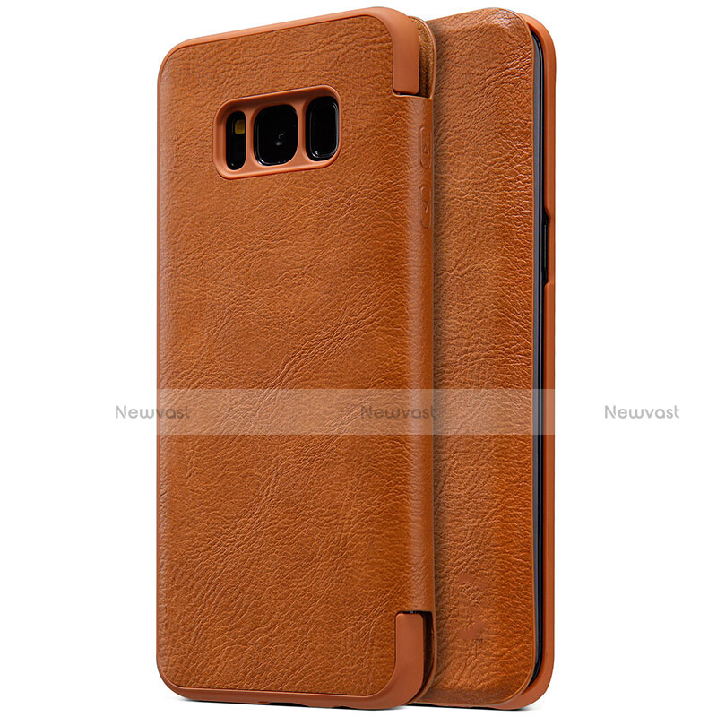 Leather Case Stands Flip Cover S01 for Samsung Galaxy S8 Brown