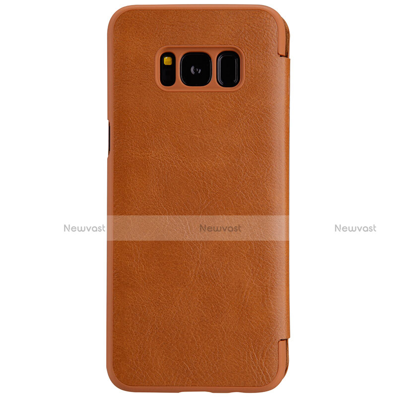 Leather Case Stands Flip Cover S01 for Samsung Galaxy S8 Brown