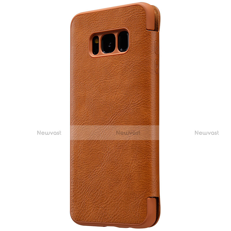 Leather Case Stands Flip Cover S01 for Samsung Galaxy S8 Brown