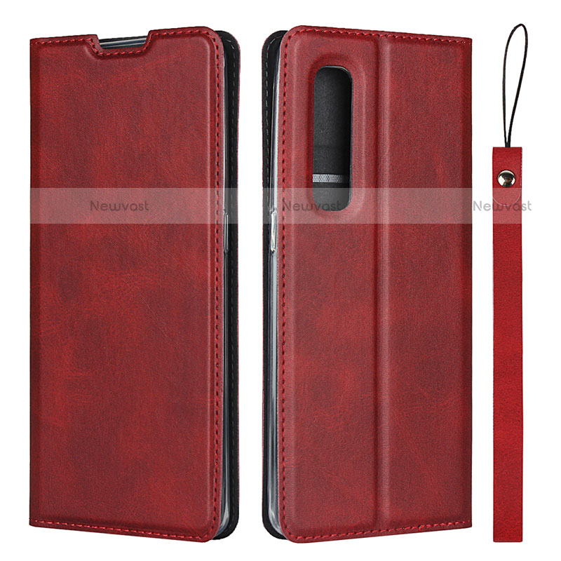 Leather Case Stands Flip Cover S02 Holder for Oppo Find X2 Pro Red