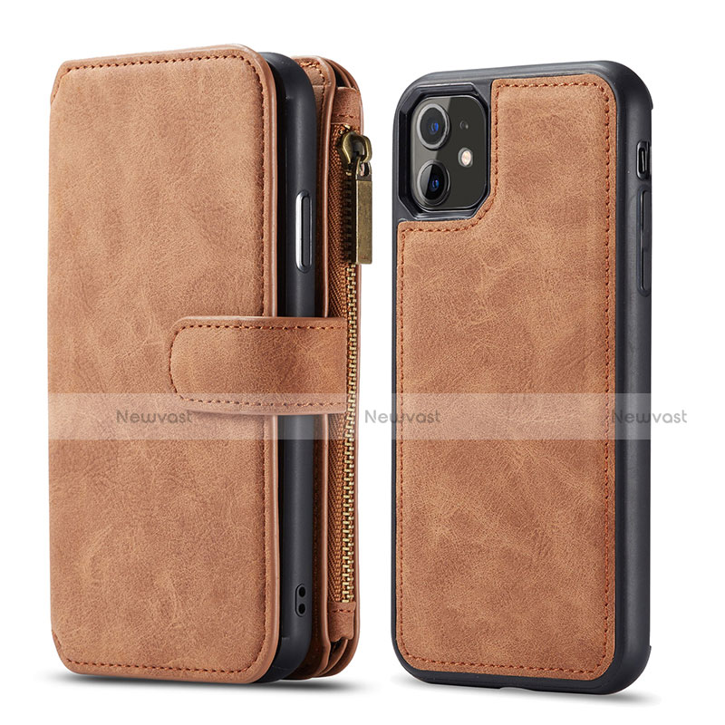 Leather Case Stands Flip Cover T01 Holder for Apple iPhone 11 Brown