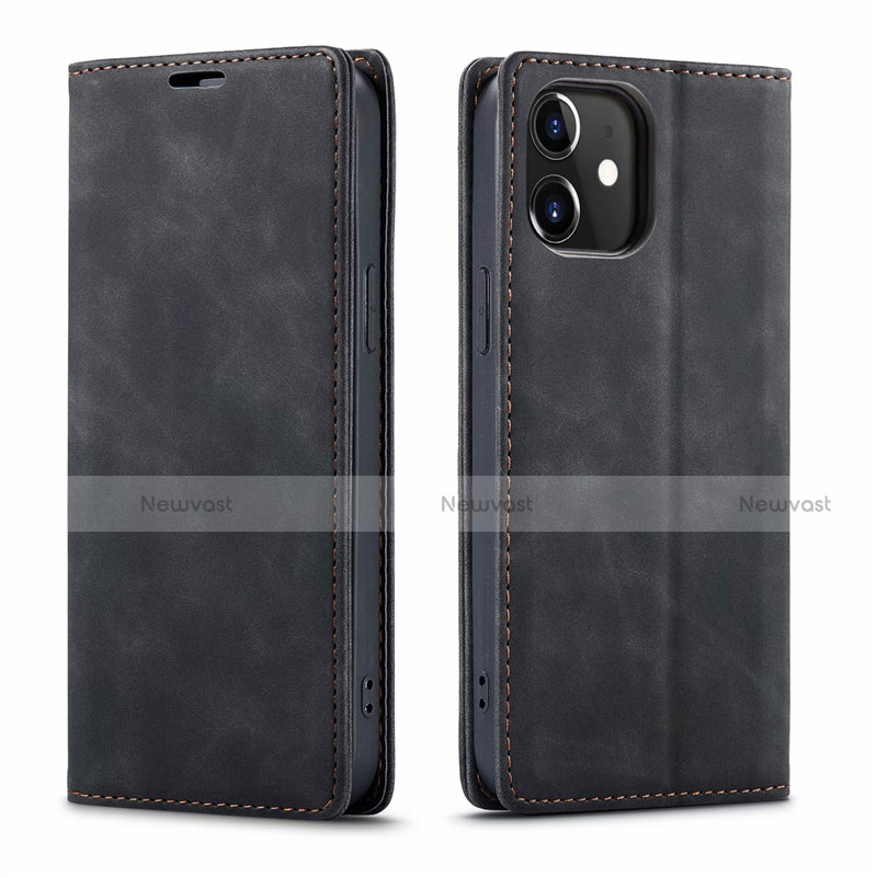 Leather Case Stands Flip Cover T01 Holder for Apple iPhone 12 Black