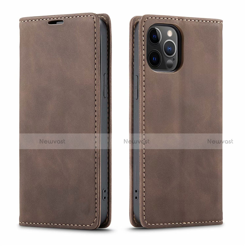 Leather Case Stands Flip Cover T01 Holder for Apple iPhone 12 Pro Brown