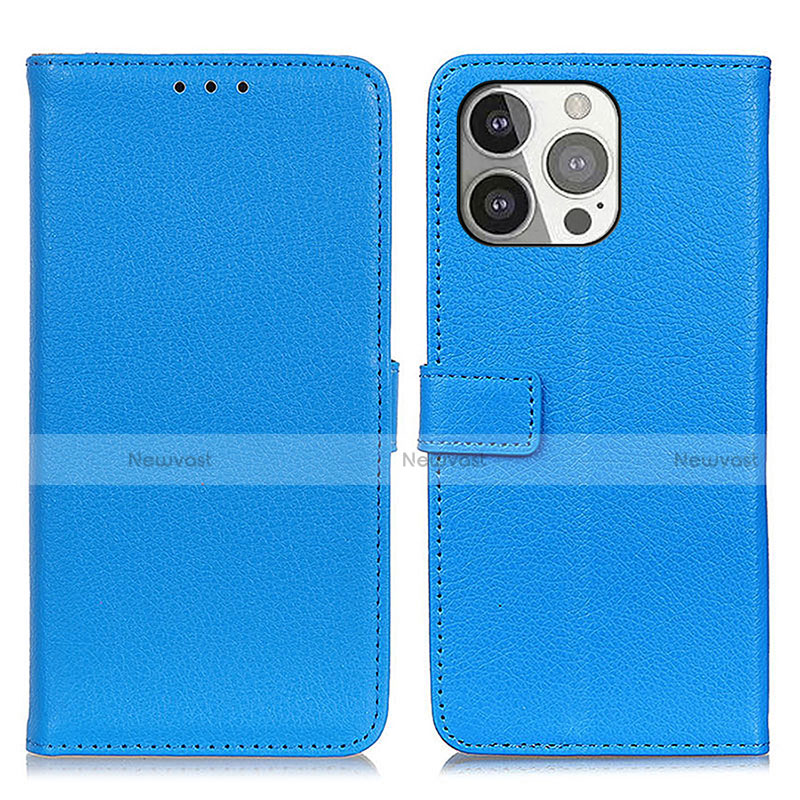 Leather Case Stands Flip Cover T01 Holder for Apple iPhone 13 Pro Max Blue