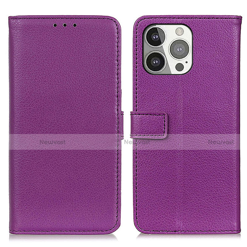 Leather Case Stands Flip Cover T01 Holder for Apple iPhone 13 Pro Max Purple