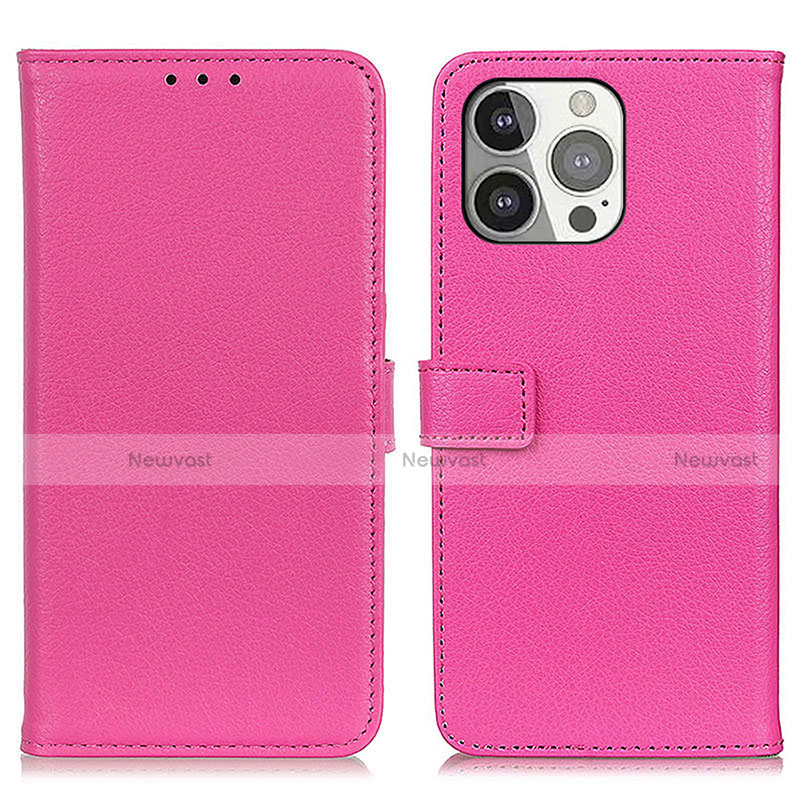 Leather Case Stands Flip Cover T01 Holder for Apple iPhone 14 Pro Hot Pink