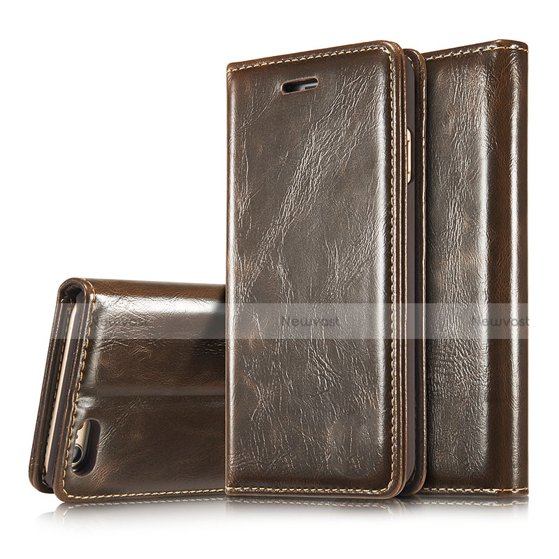 Leather Case Stands Flip Cover T01 Holder for Apple iPhone 6S Brown