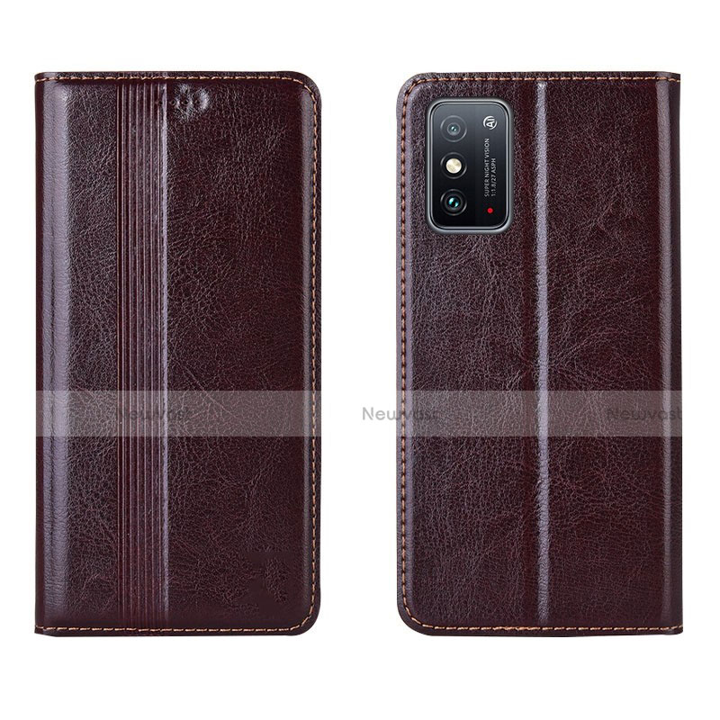 Leather Case Stands Flip Cover T01 Holder for Huawei Honor X10 Max 5G Brown