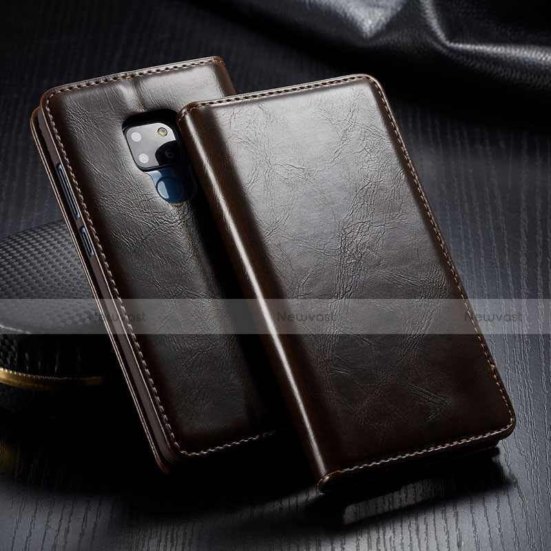 Leather Case Stands Flip Cover T01 Holder for Huawei Mate 20 Brown