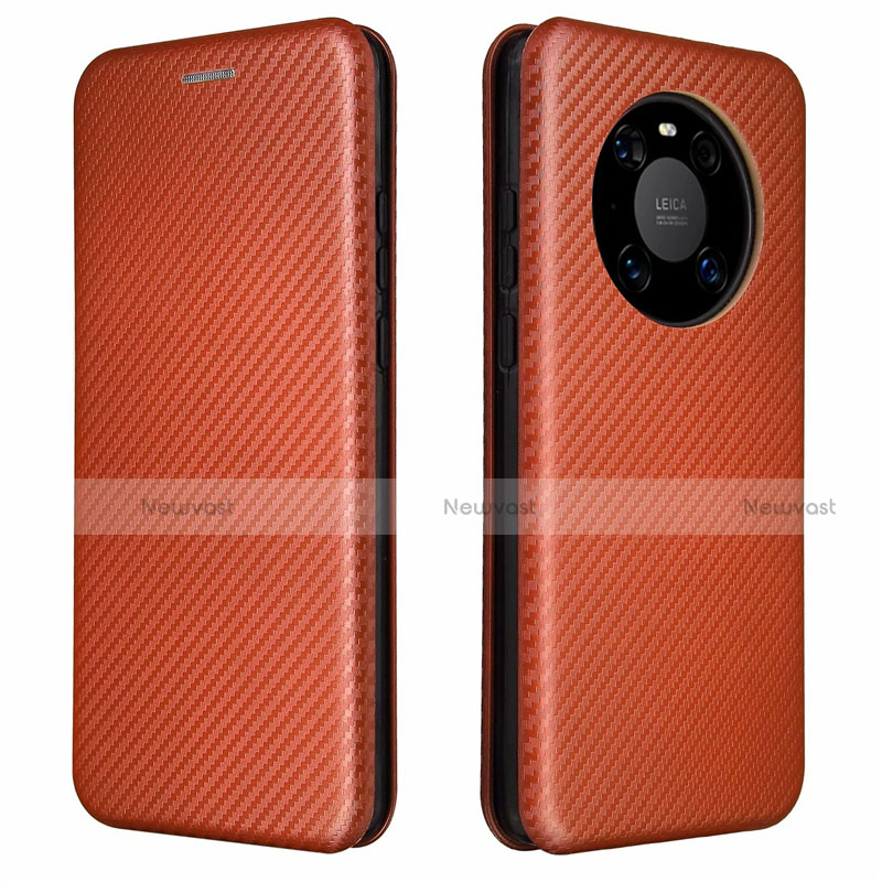 Leather Case Stands Flip Cover T01 Holder for Huawei Mate 40E Pro 5G Brown