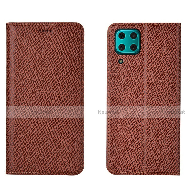 Leather Case Stands Flip Cover T01 Holder for Huawei Nova 7i Brown