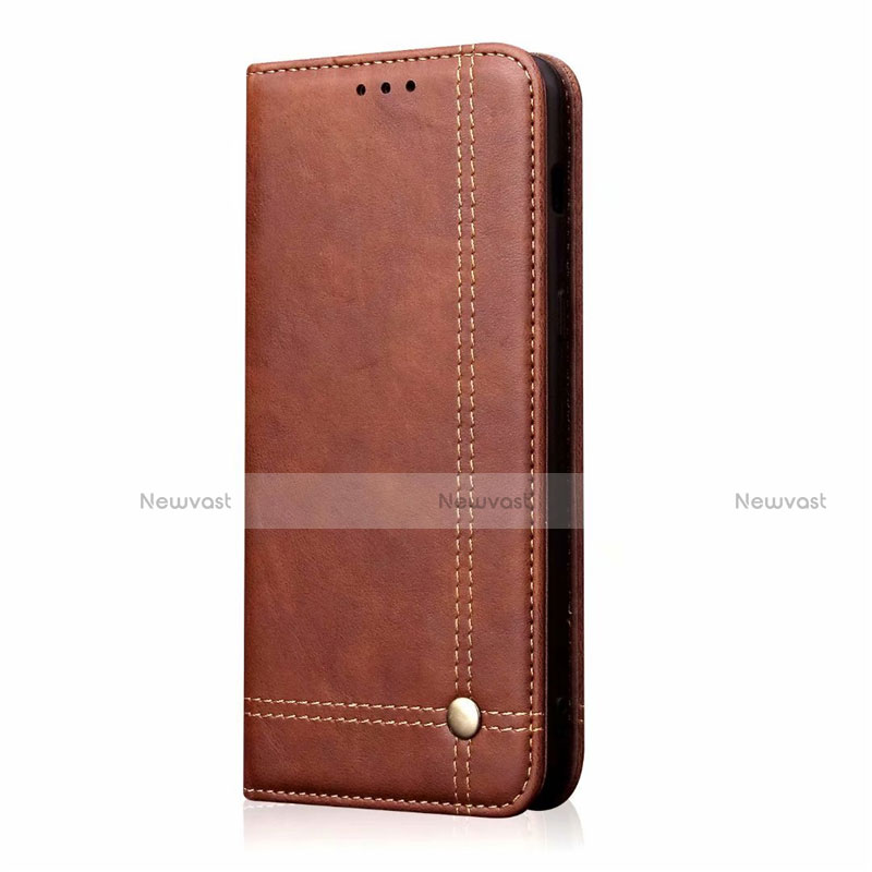 Leather Case Stands Flip Cover T01 Holder for Oppo A52 Brown