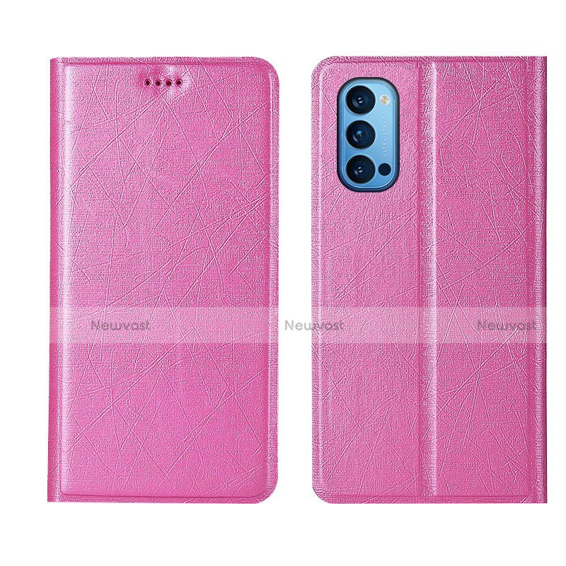 Leather Case Stands Flip Cover T01 Holder for Oppo Reno4 5G Pink