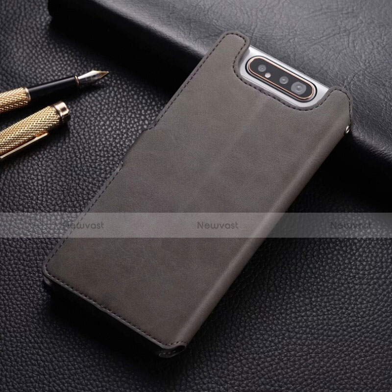 Leather Case Stands Flip Cover T01 Holder for Samsung Galaxy A80 Gray