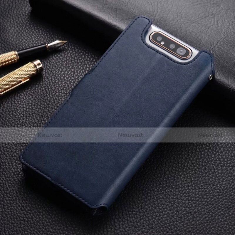 Leather Case Stands Flip Cover T01 Holder for Samsung Galaxy A90 4G Blue