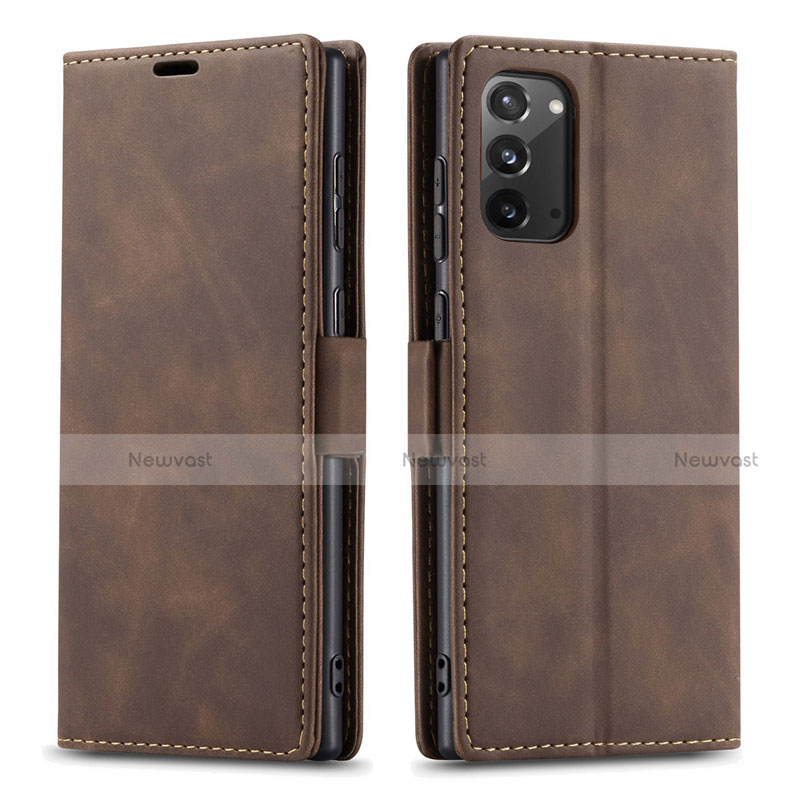 Leather Case Stands Flip Cover T01 Holder for Samsung Galaxy Note 20 5G Brown