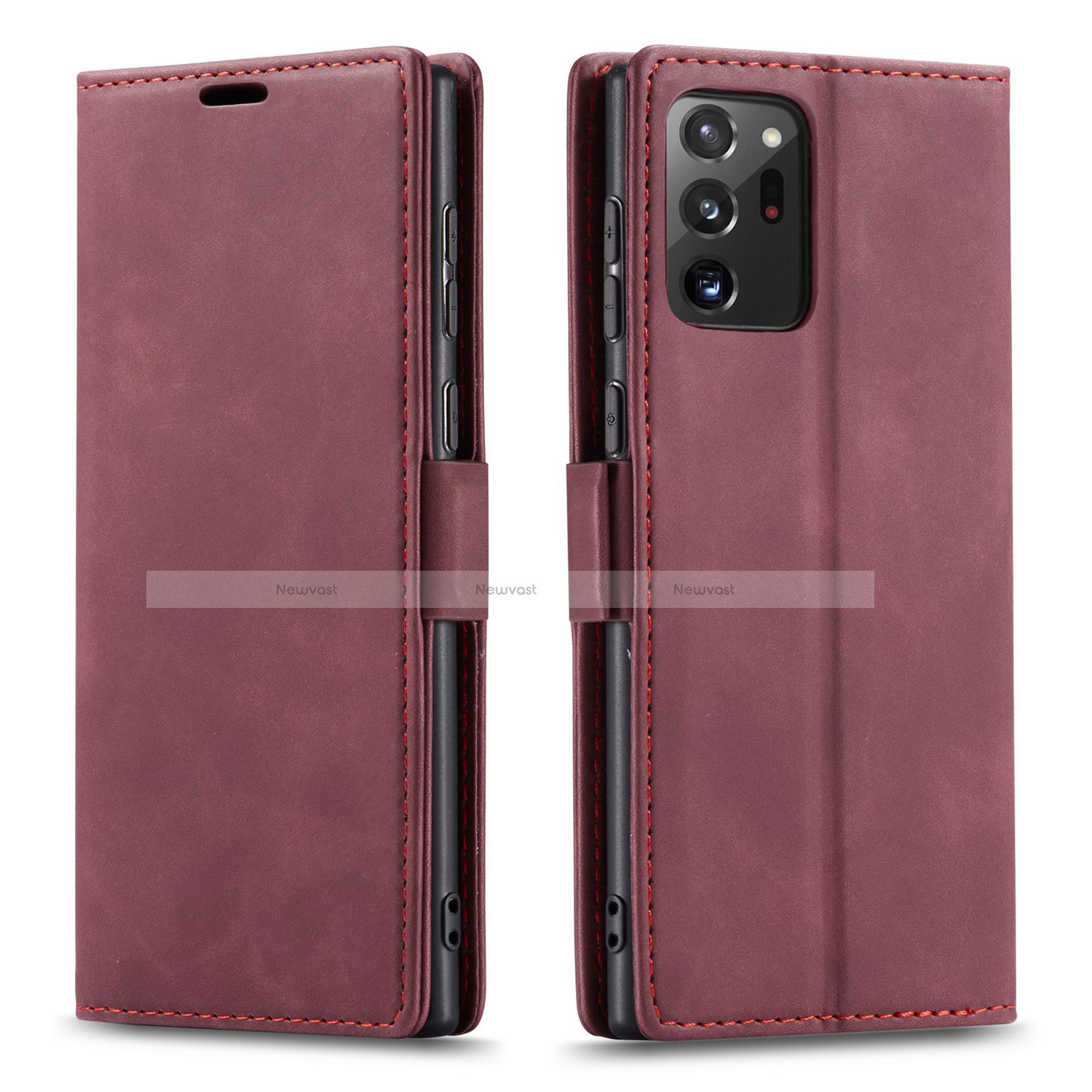 Leather Case Stands Flip Cover T01 Holder for Samsung Galaxy Note 20 Ultra 5G Red Wine