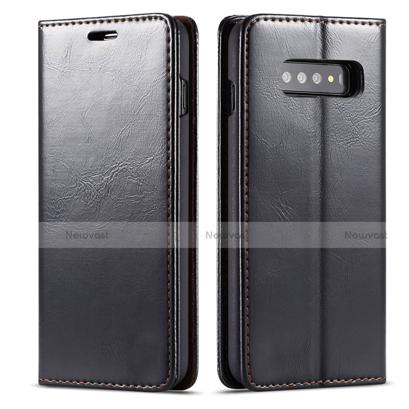 Leather Case Stands Flip Cover T01 Holder for Samsung Galaxy S10 Black