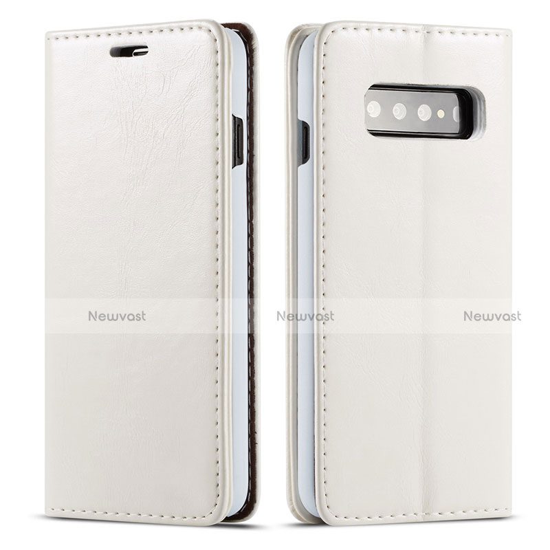 Leather Case Stands Flip Cover T01 Holder for Samsung Galaxy S10 Plus White