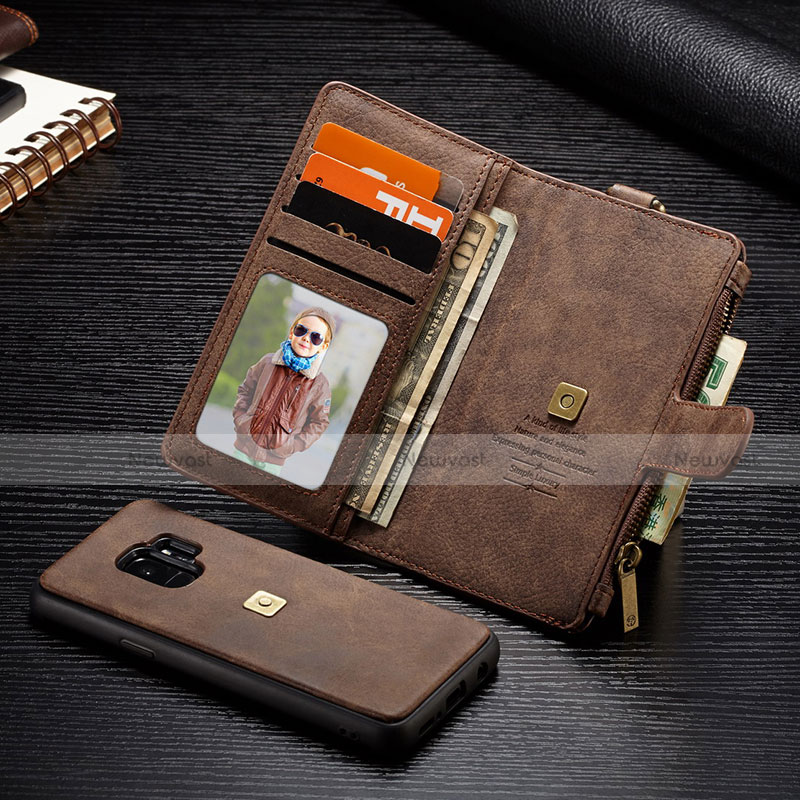 Leather Case Stands Flip Cover T01 Holder for Samsung Galaxy S9 Brown