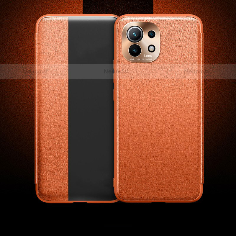 Leather Case Stands Flip Cover T01 Holder for Xiaomi Mi 11 Lite 4G Orange