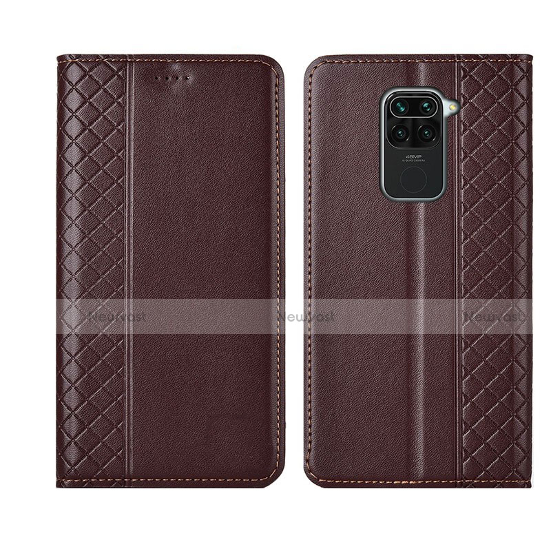 Leather Case Stands Flip Cover T01 Holder for Xiaomi Redmi Note 9 Brown