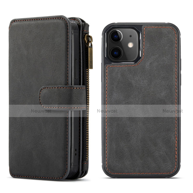 Leather Case Stands Flip Cover T02 Holder for Apple iPhone 12 Black