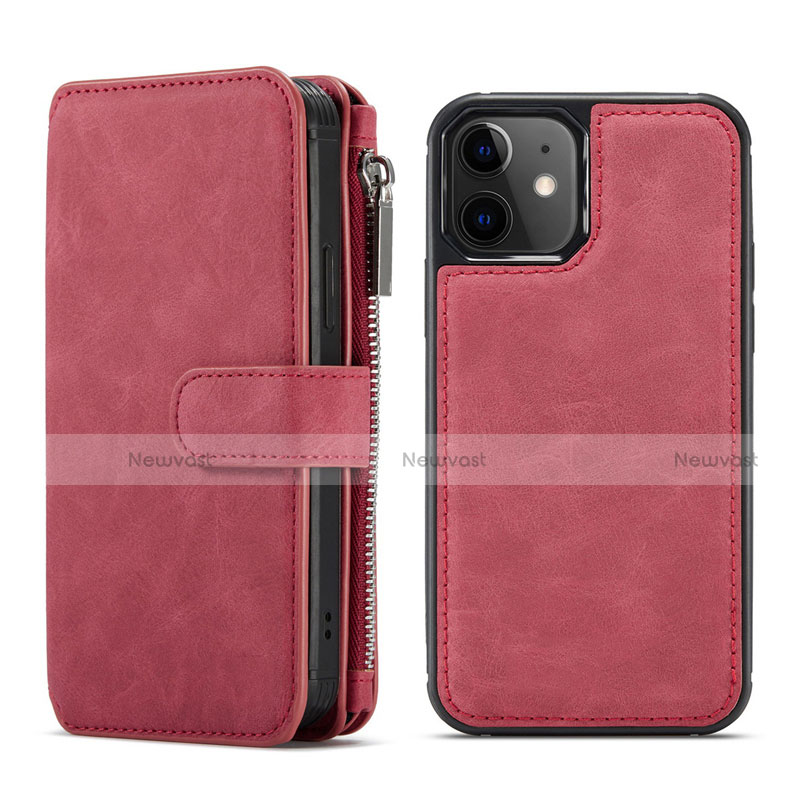 Leather Case Stands Flip Cover T02 Holder for Apple iPhone 12 Red