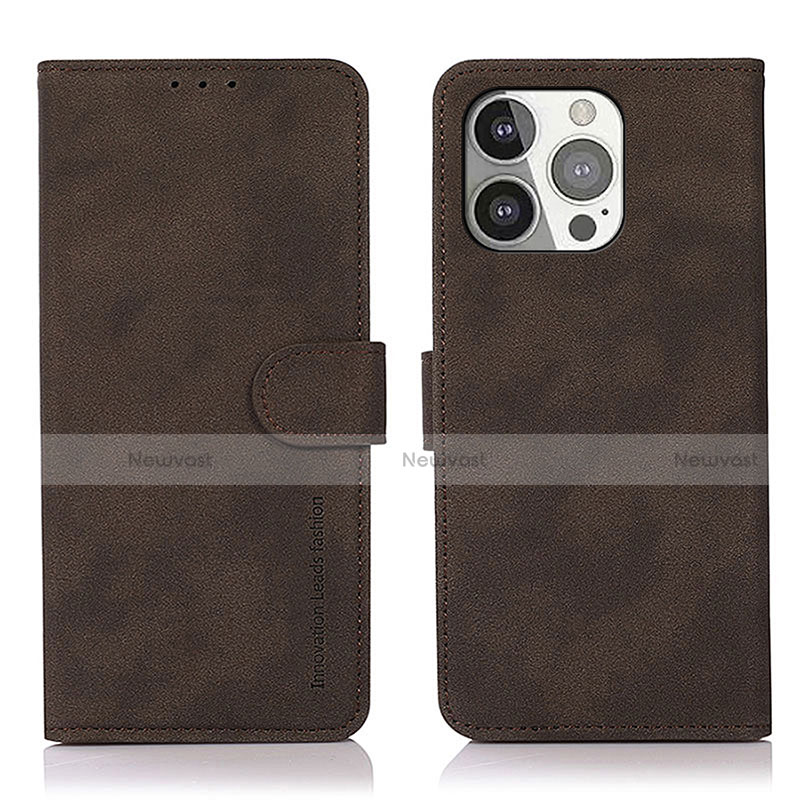 Leather Case Stands Flip Cover T02 Holder for Apple iPhone 13 Pro Max Brown