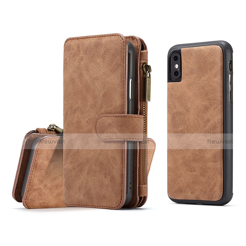 Leather Case Stands Flip Cover T02 Holder for Apple iPhone Xs Orange