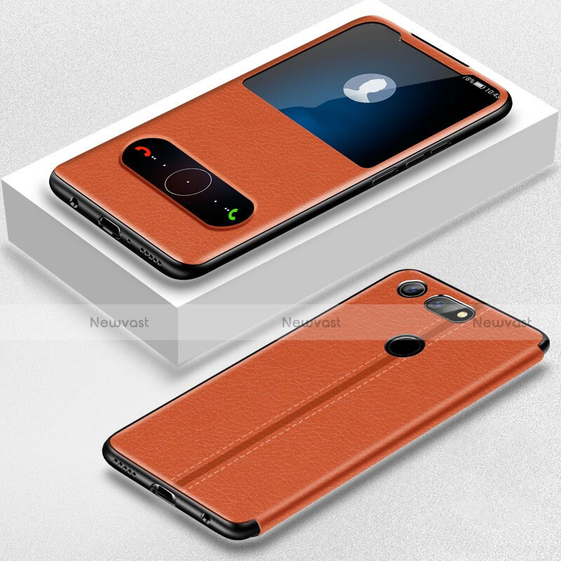 Leather Case Stands Flip Cover T02 Holder for Huawei Honor V20 Orange