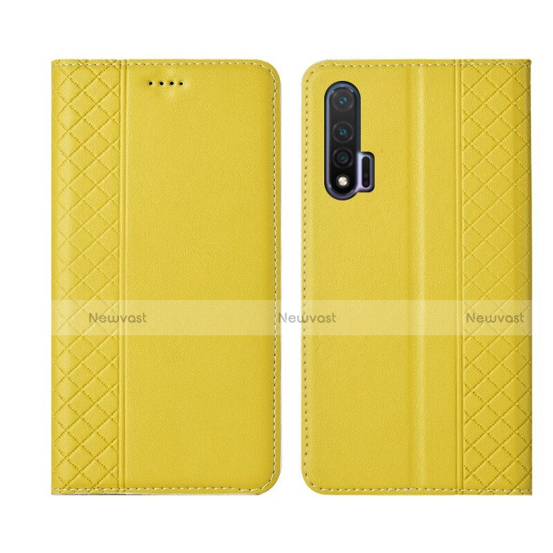 Leather Case Stands Flip Cover T02 Holder for Huawei Nova 6 Yellow