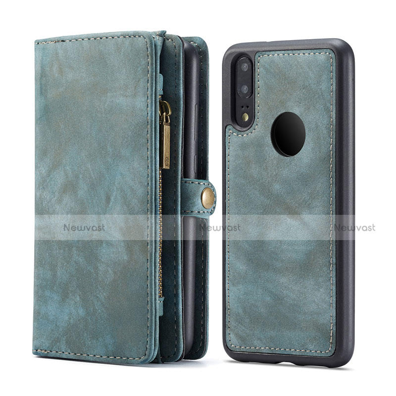 Leather Case Stands Flip Cover T02 Holder for Huawei P20 Lite Cyan