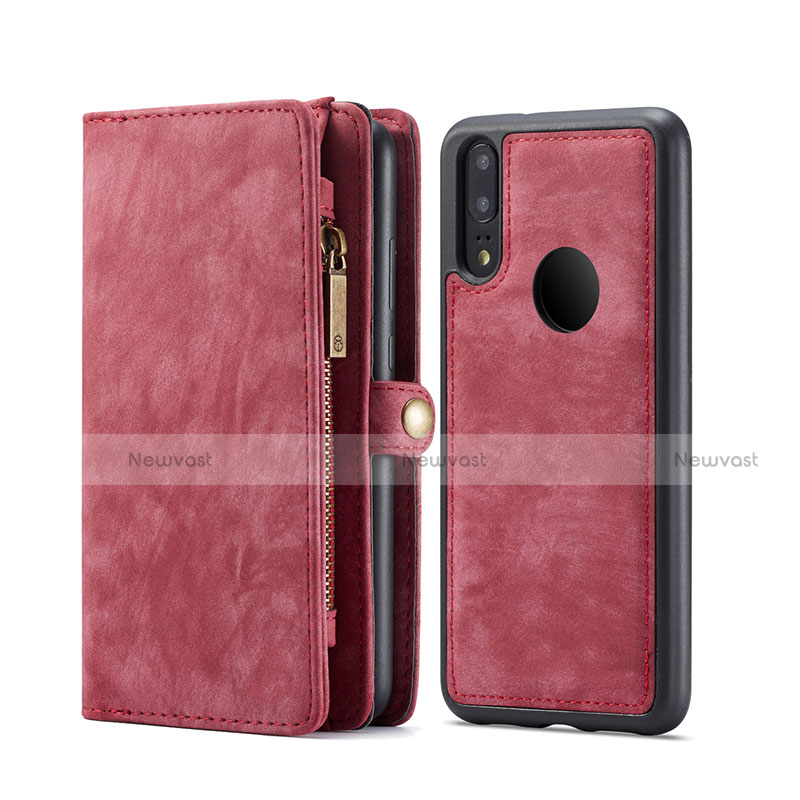 Leather Case Stands Flip Cover T02 Holder for Huawei P20 Lite Red