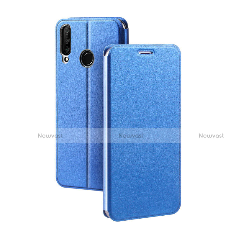 Leather Case Stands Flip Cover T02 Holder for Huawei P30 Lite Blue