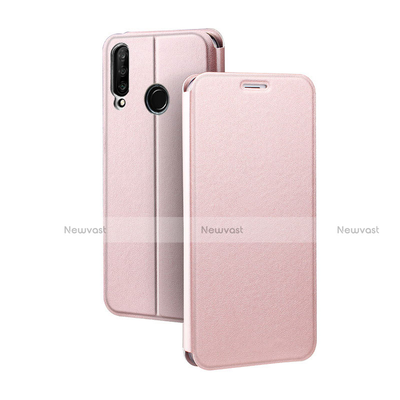 Leather Case Stands Flip Cover T02 Holder for Huawei P30 Lite Rose Gold