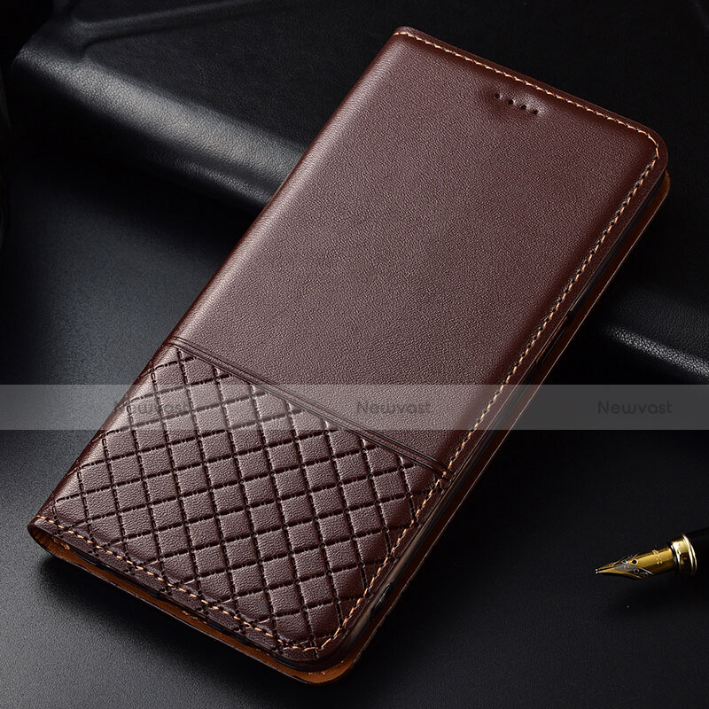 Leather Case Stands Flip Cover T02 Holder for OnePlus 7T Pro Brown