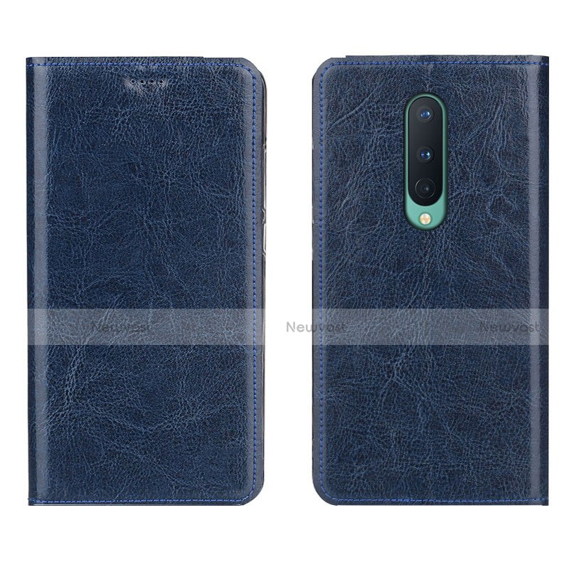 Leather Case Stands Flip Cover T02 Holder for OnePlus 8 Blue