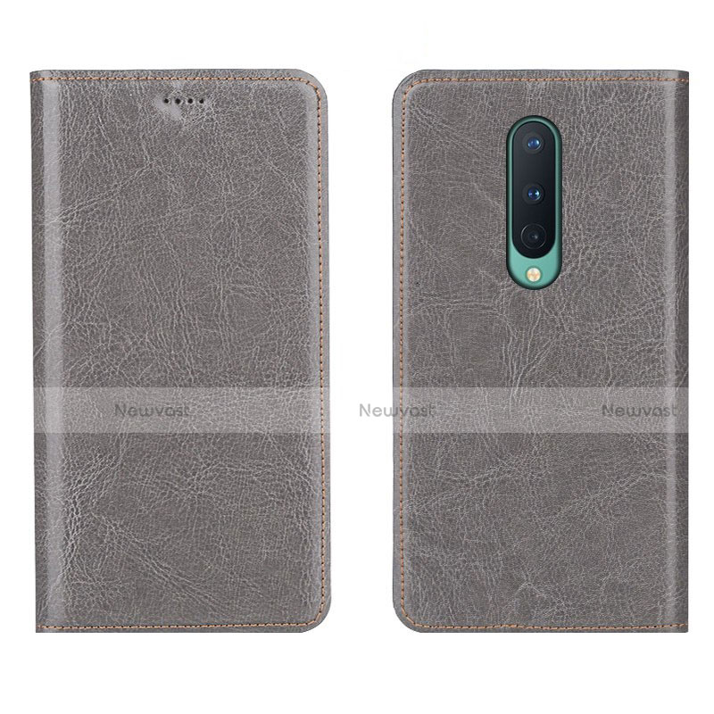 Leather Case Stands Flip Cover T02 Holder for OnePlus 8 Gray