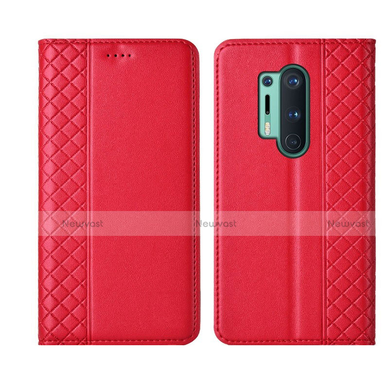 Leather Case Stands Flip Cover T02 Holder for OnePlus 8 Pro Red