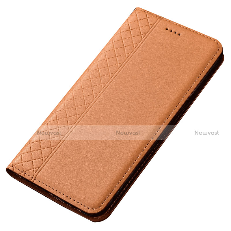 Leather Case Stands Flip Cover T02 Holder for Samsung Galaxy A90 4G Orange