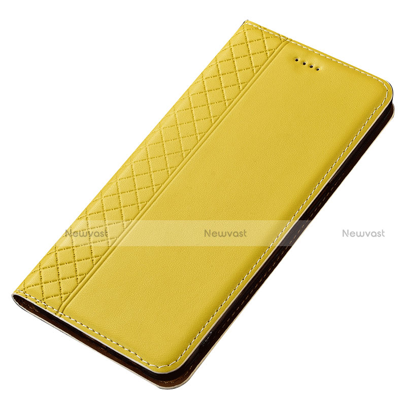 Leather Case Stands Flip Cover T02 Holder for Samsung Galaxy A90 4G Yellow