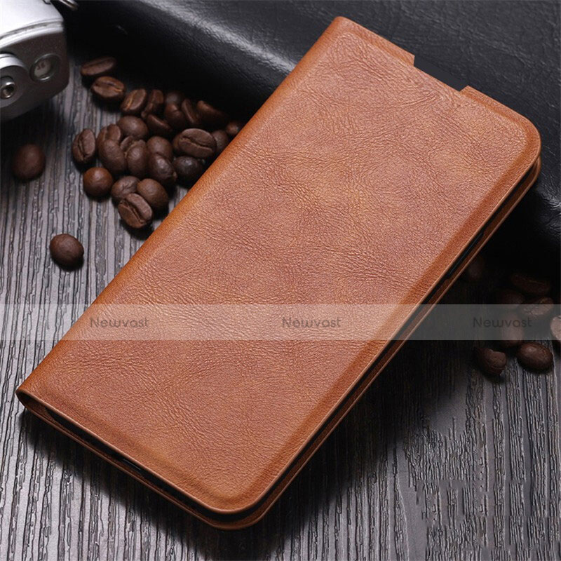 Leather Case Stands Flip Cover T02 Holder for Samsung Galaxy A90 5G Brown