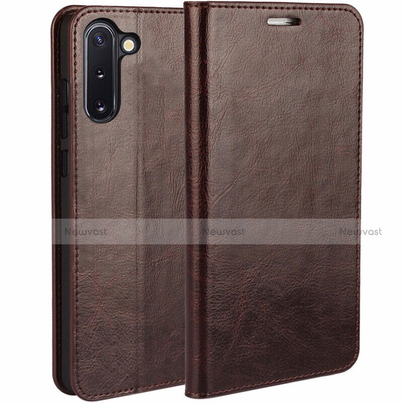 Leather Case Stands Flip Cover T02 Holder for Samsung Galaxy Note 10 Brown